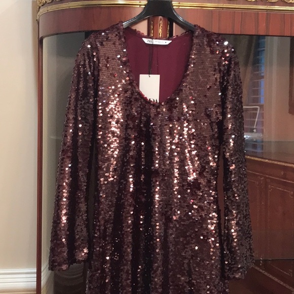 Zara Limited Edition Sequined Bell Sleeve Long Purple Dress Sz.XS - Picture 9 of 16